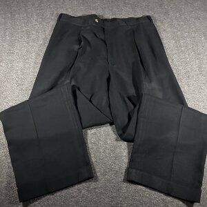 Vintage Fonte Mens 36 Silk Cotton Blend Black Relax Pleated Front Dress Trousers